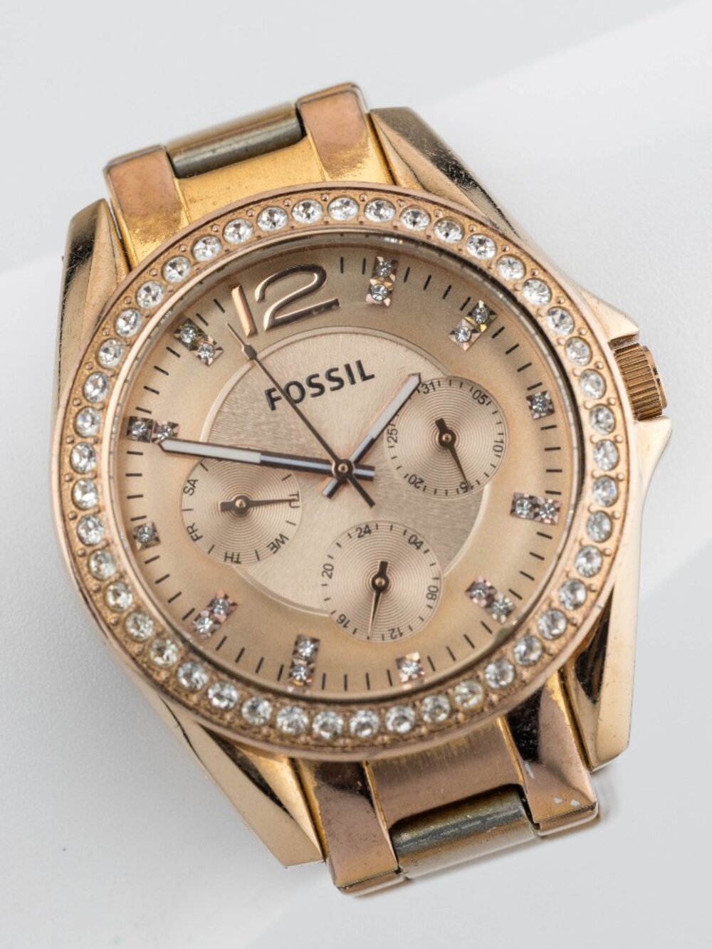 Fossil Riley ES2811 Crystal Bezel Quartz Analog Women's Watch New Battery